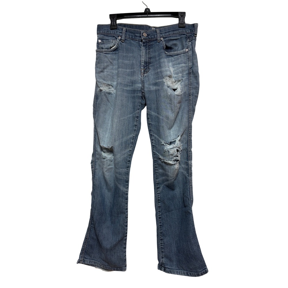 7 For All Mankind A Pocket Bootcut Jeans Distressed Blue Denim 31